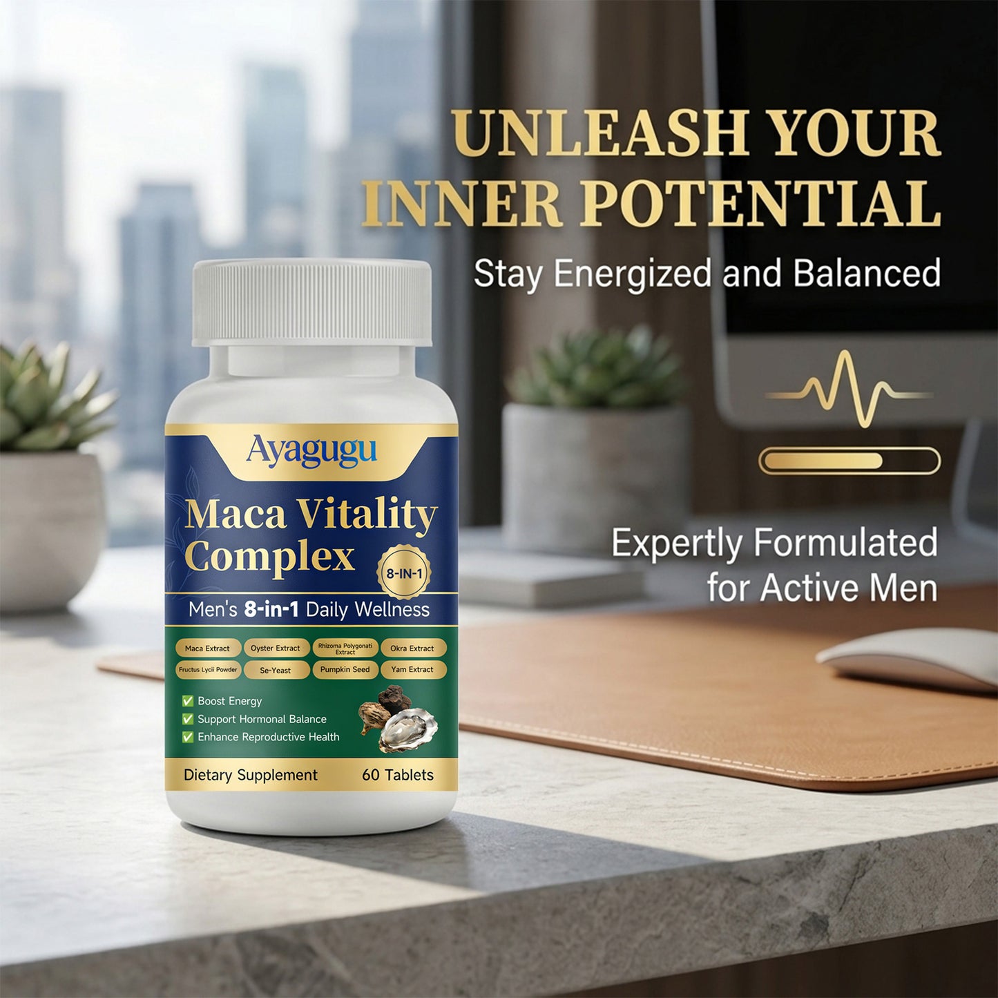 Ayagugu Maca Root 8 In 1 Capsules Plus Oyster Okra Pumpkin Yam Se-Yeast Fructus Lycii Rhizoma Polygonati Extract