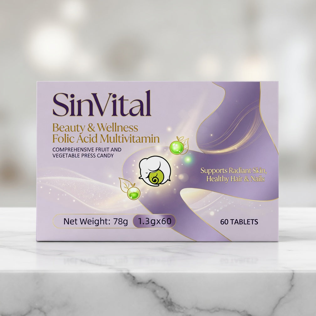 SinVital Beauty & Wellness Folic Acid Multivitamin | Comprehensive Fruit & Vegetable Press Candy – 60 Tablets