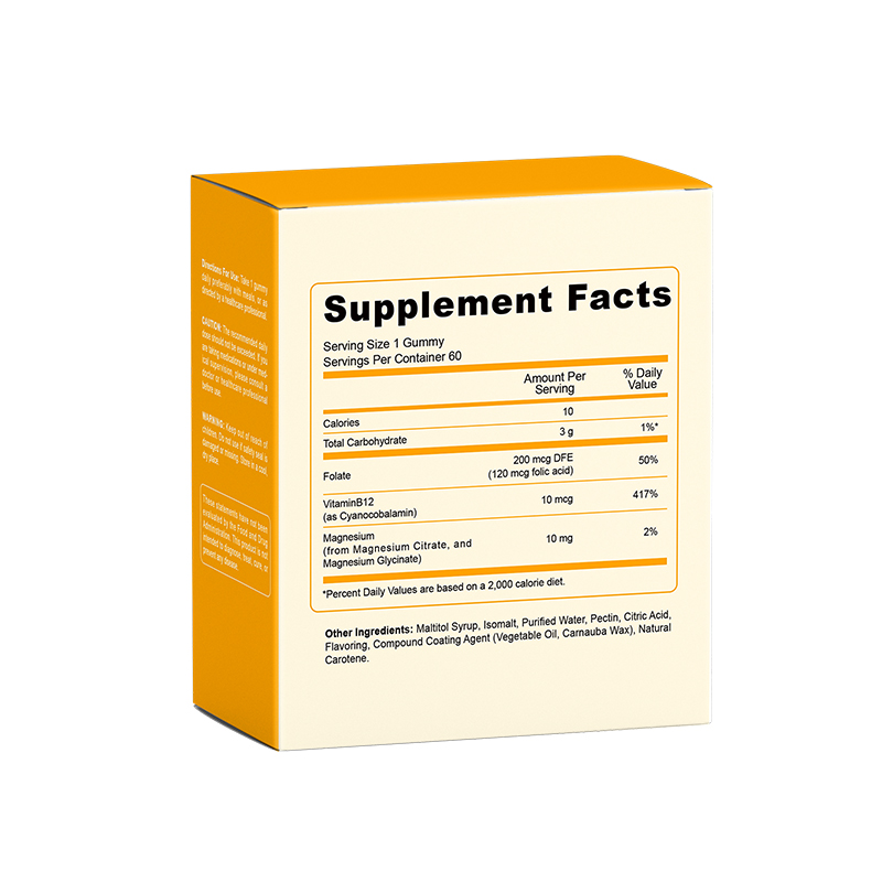 Getop Vitamin B12 Gummies 10 mcg with Folate & Magnesium, Orange Flavor, 60 Gummies