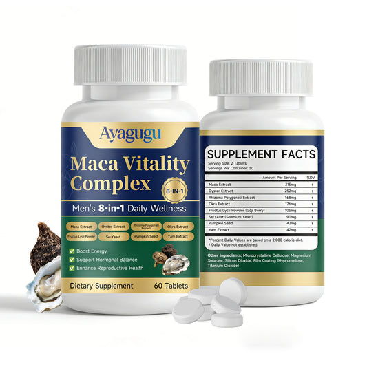 Ayagugu Maca Root 8 In 1 Capsules Plus Oyster Okra Pumpkin Yam Se-Yeast Fructus Lycii Rhizoma Polygonati Extract