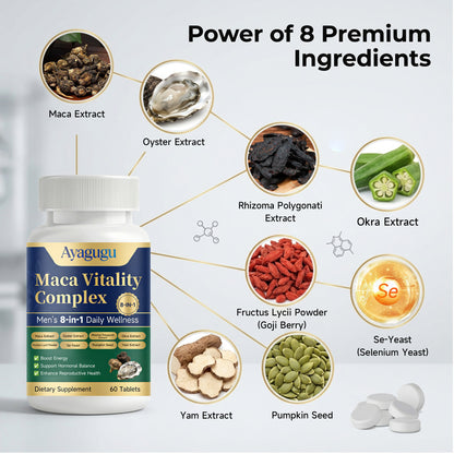 Ayagugu Maca Root 8 In 1 Capsules Plus Oyster Okra Pumpkin Yam Se-Yeast Fructus Lycii Rhizoma Polygonati Extract