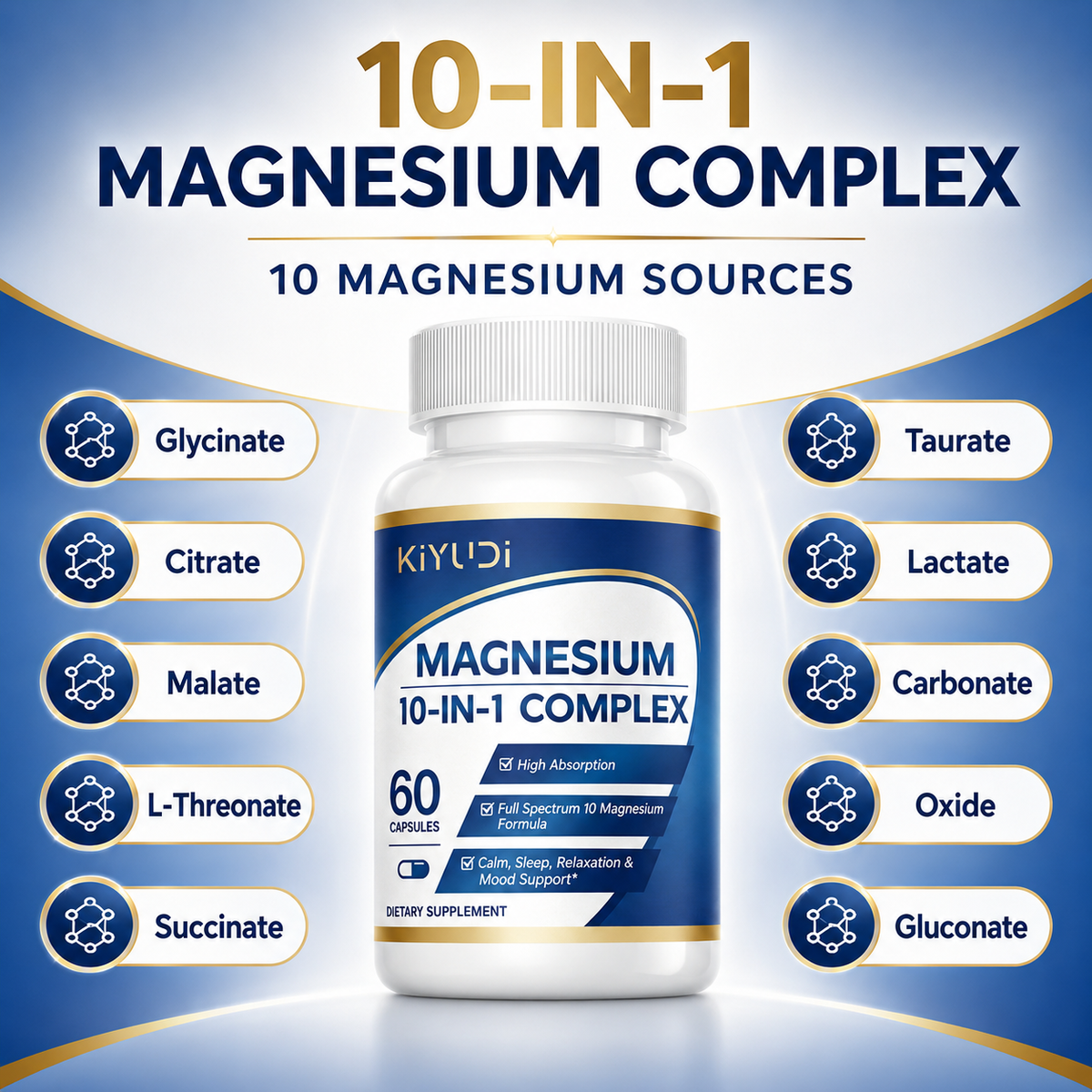 Magnesium 10-in-1 Complex – Calm, Sleep & Relaxation Support, 60 Capsules