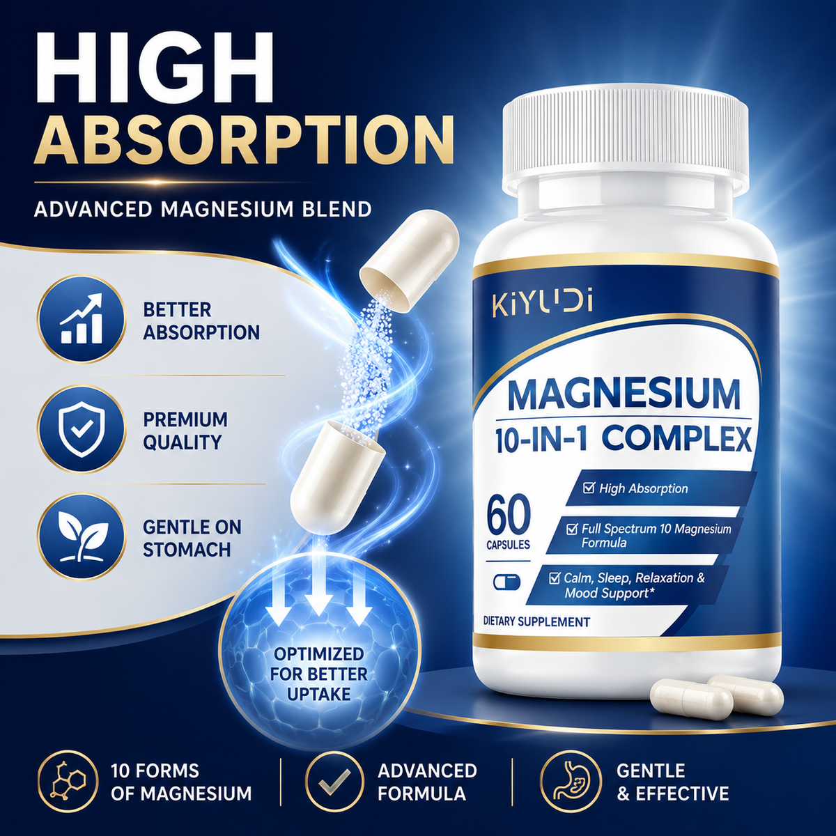 Magnesium 10-in-1 Complex – Calm, Sleep & Relaxation Support, 60 Capsules