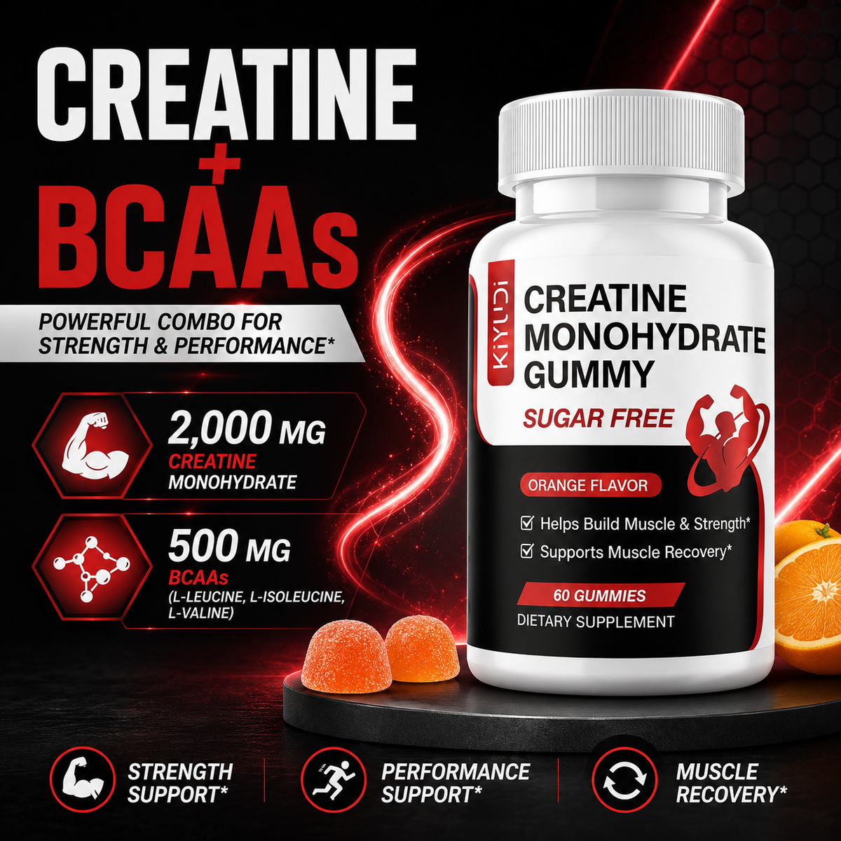 Creatine Monohydrate Gummies with BCAAs for Strength & Recovery