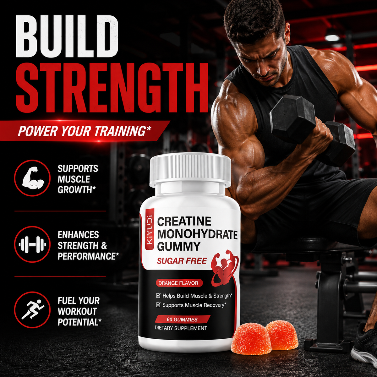 Creatine Monohydrate Gummies with BCAAs for Strength & Recovery