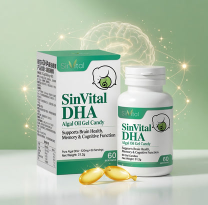 SinVital DHA Algal Oil Gel Candy | Pure Algal DHA 520mg × 60 Servings – Brain & Cognitive Support